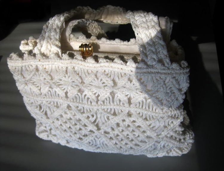 white crocheted vintage purse