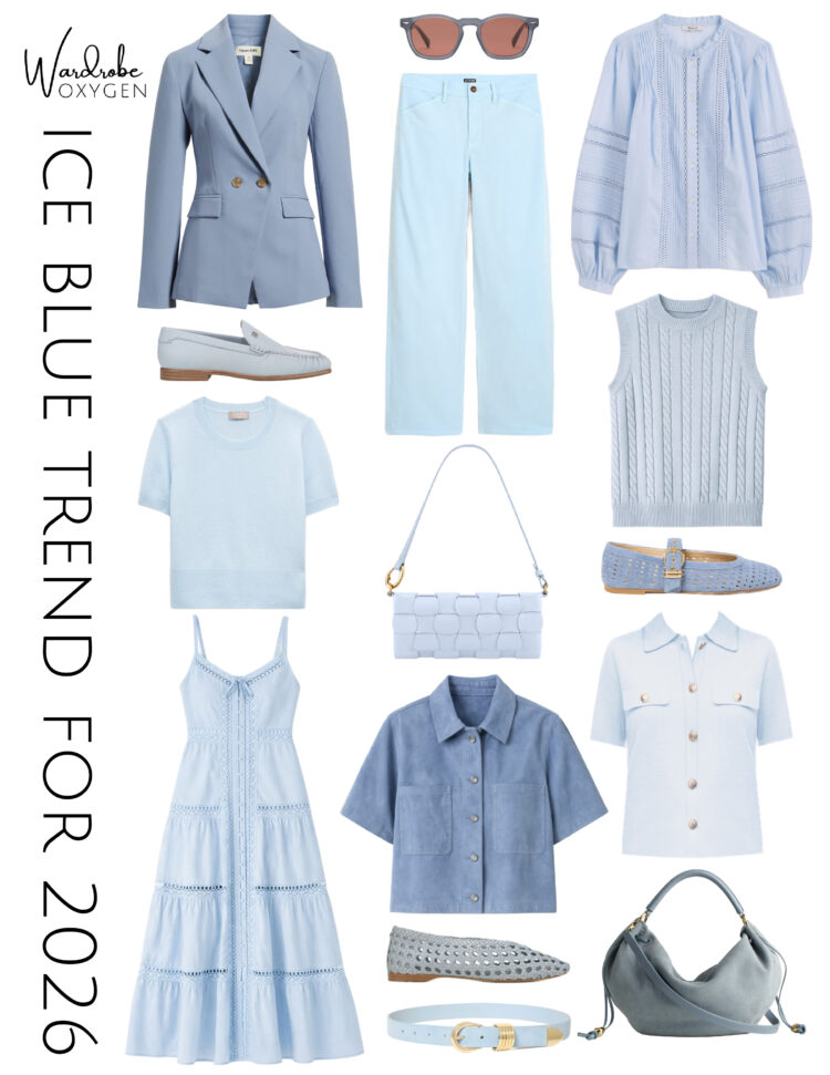 Spring 2026 Fashion Trends Worth Actually Wearing 3 a collage of the best ice blue fashion pieces for women over 40