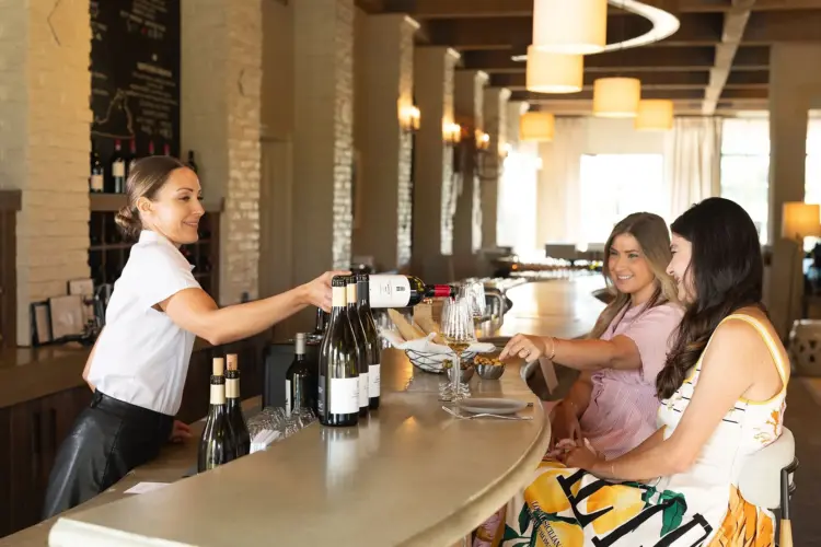 Early Mountain Vineyards Sip and Shop 4 two women enjoying the tasting menu and wine flights at early mountain vineyard