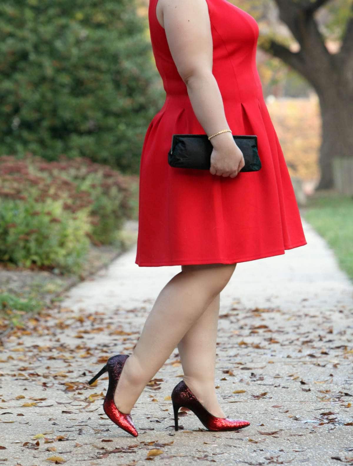 Wardrobe Oxygen wearing an Ann Taylor dress with Payless Klaudie Ombre Glitter Pumps