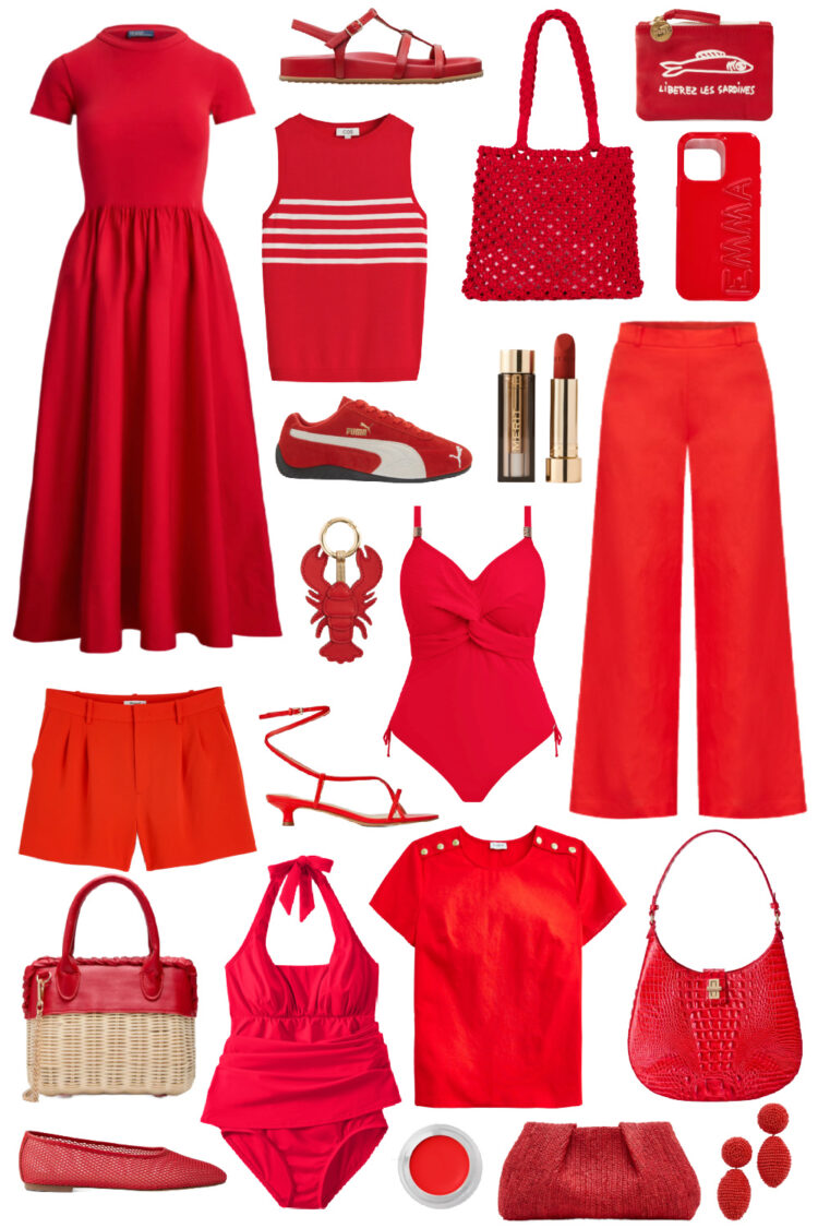 red fashion summer 2025 collage of red fashion and accessories for summer | Red is a Fashion Trend in 2025