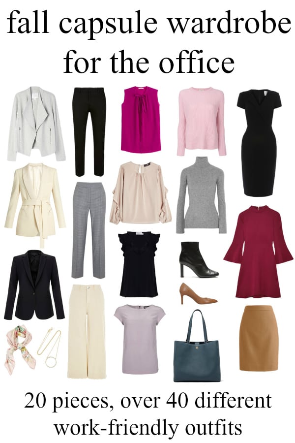 A fall work capsule wardrobe - over 40 outfits with just 20 pieces including shoes and accessories by Wardrobe Oxygen