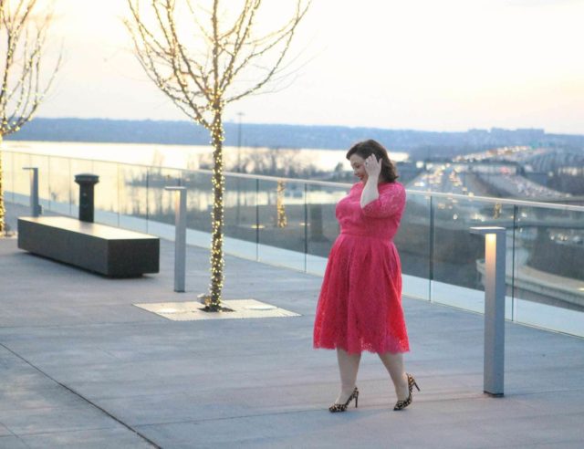 eloquii pink lace midi dress
