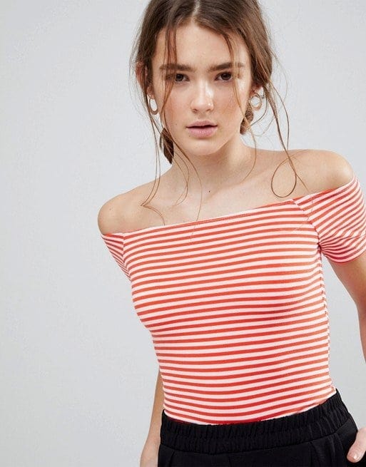 ASOS Body in Off Shoulder Stripe with Short Sleeve