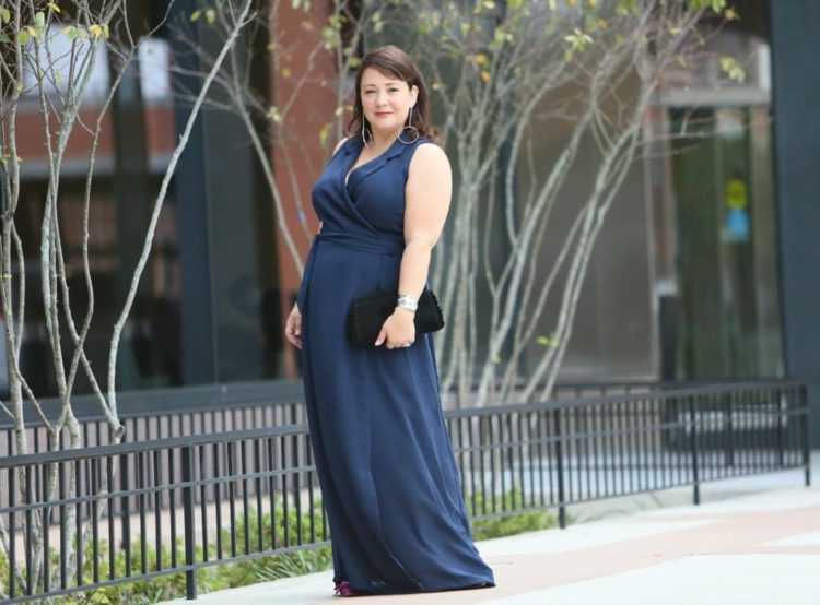 Over 40: What to Wear to a Black Tie Occasion 8 adrianna papell navy maxi dress