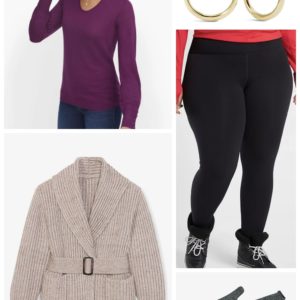 Layering for Warmth & Style with a merino v-neck sweater under a belted sweater coat