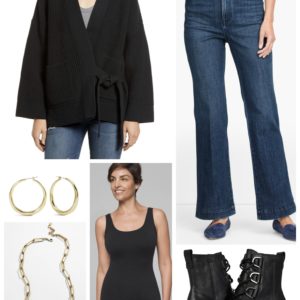 Simple, Chic, and Cozy look with a Madewell Kimono Cardigan and flared jeans