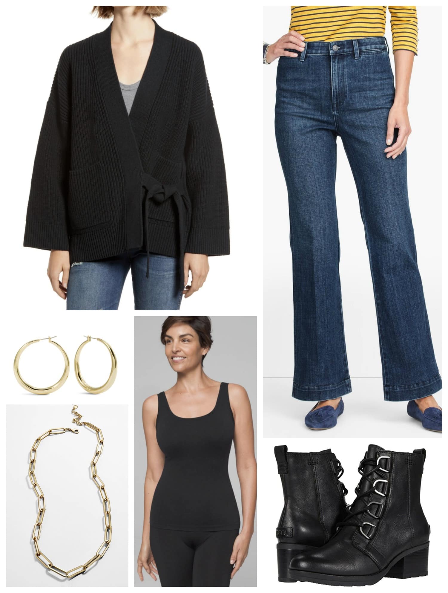 Simple, Chic, and Cozy look with a Madewell Kimono Cardigan and flared jeans