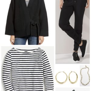 French Chic Casual pairing a breton tee with cozy knit joggers