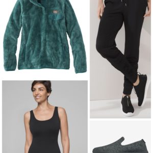 a Cozy Weekend look with an LL Bean fleece and Soma joggers