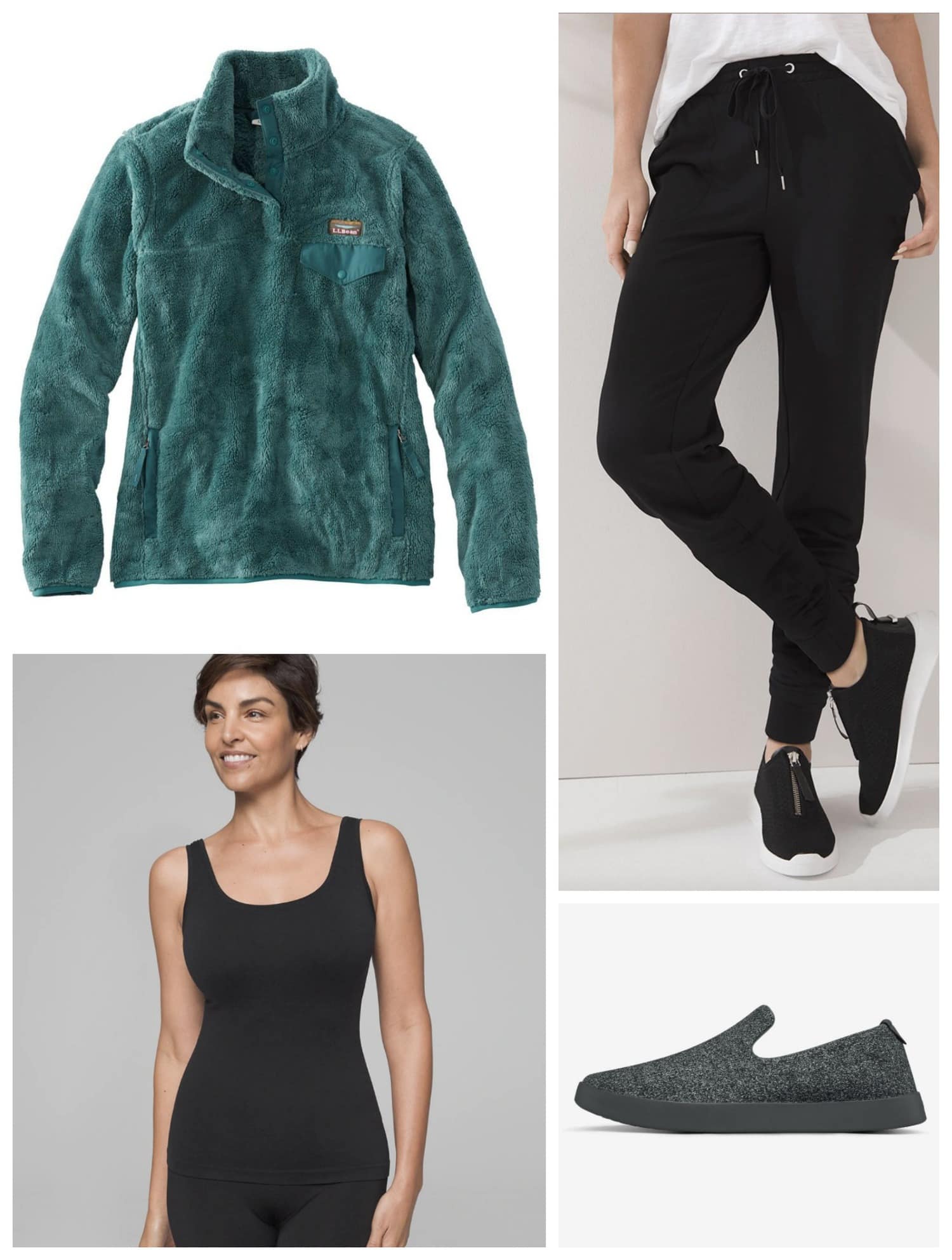 a Cozy Weekend look with an LL Bean fleece and Soma joggers