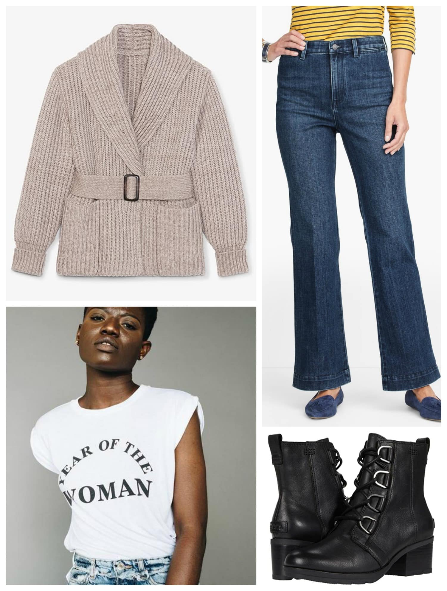 Firepit Friday Night outfit with Talbots wide leg jeans and an MM LaFleur belted sweater jacket