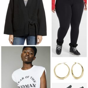 Weekend Relaxation Outfit with Madewell Cardigan, Fleece Leggings, and a Graphic Tee