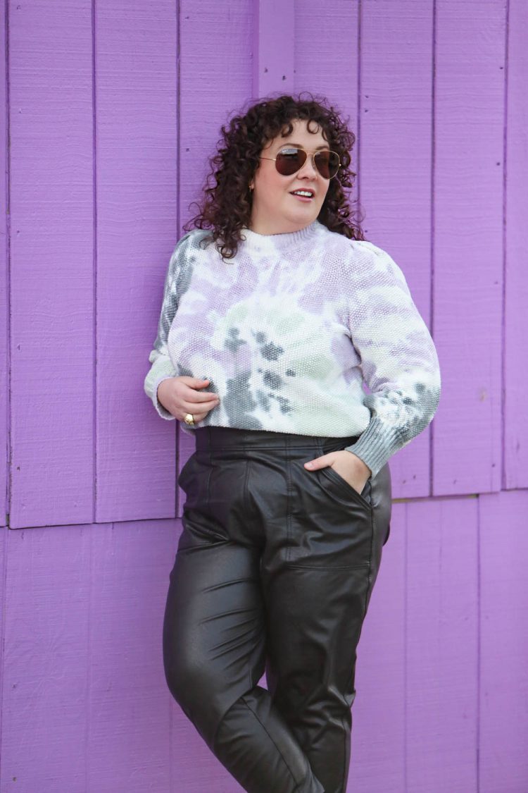 Tie-Dye Sweater and Faux Leather Joggers 1 tie dye puff sleeve sweater 3
