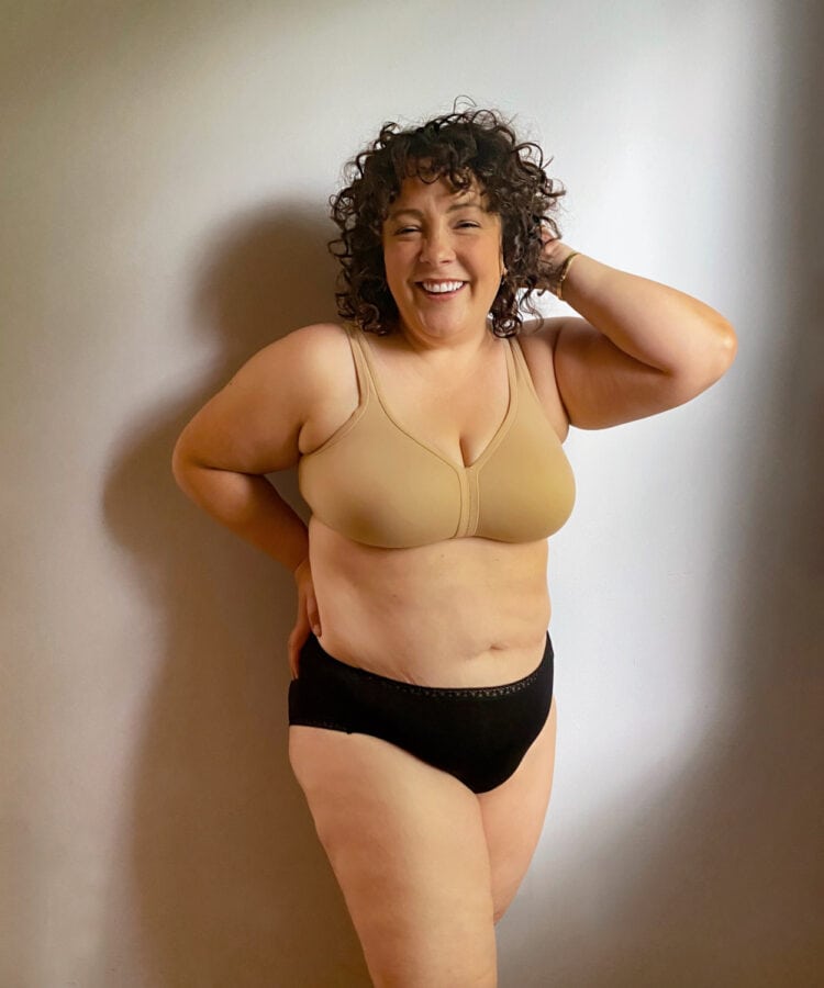 Alison in the Soma Full Coverage Wireless Unlined Bra in Warm Amber