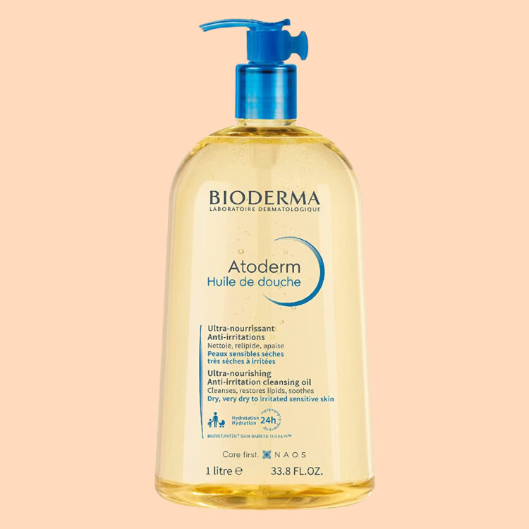 A bottle of Bioderma atoderm body wash