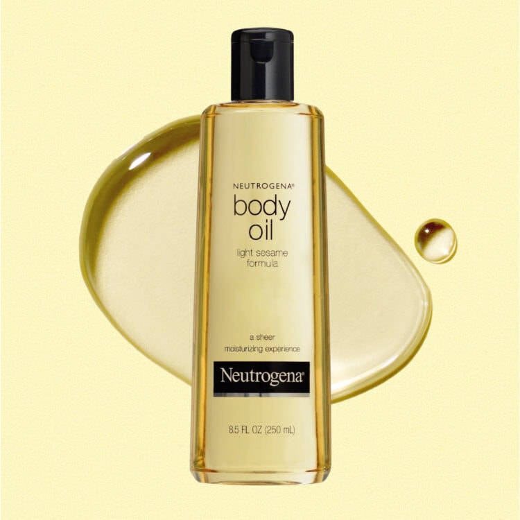 A bottle of Neutrogena body oil