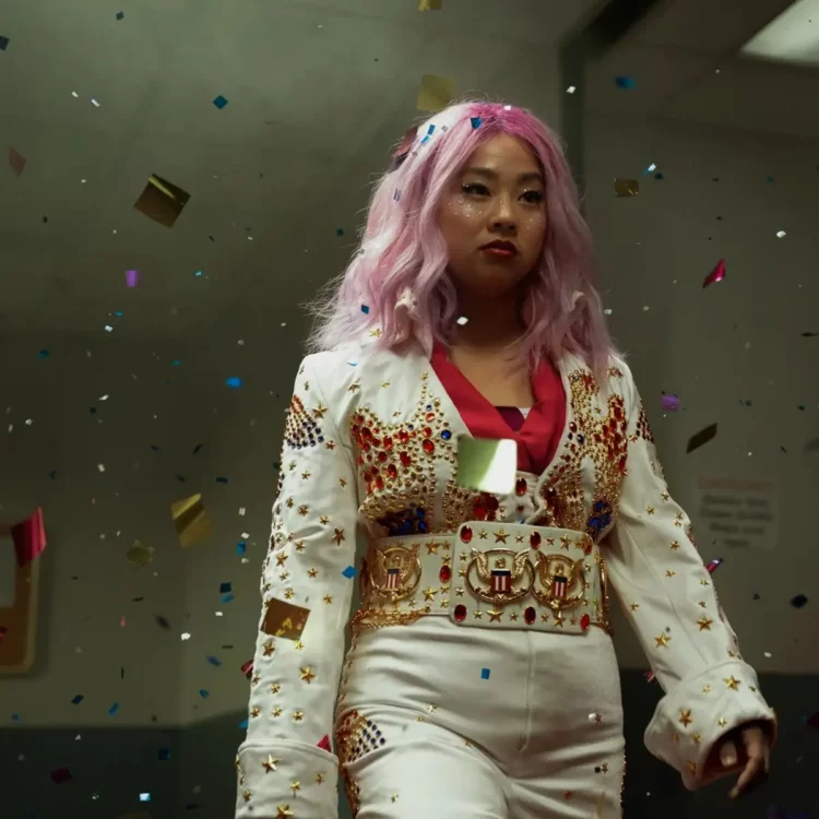 Stephanie Hsu in an Elvis Presley costume in the movie Everything Everywhere All At Once