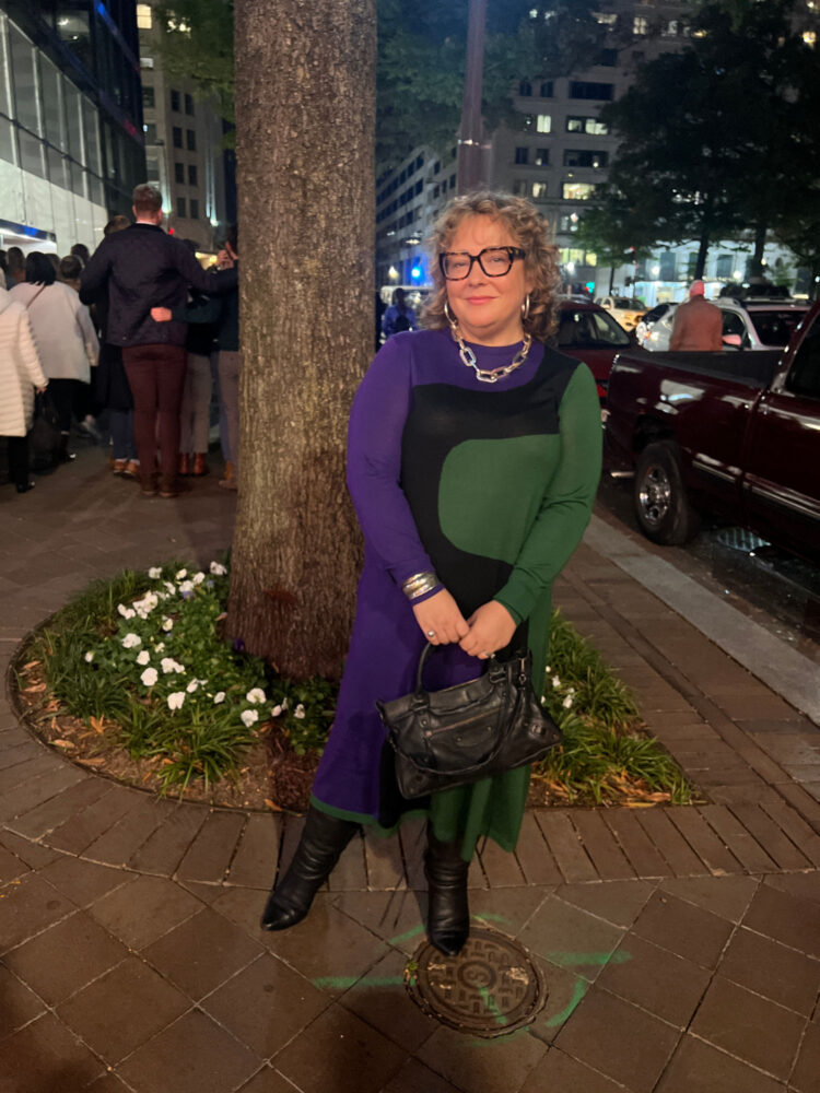 Stylish Wide Width Shoes for Fall 2026: Best Wide-Foot Friendly Styles + Fit Tips 1 a wide width leather tall boots fall outfit 2026 on alison gary of wardrobe oxygen featuring JJ Footwear boots and a Marimekko sweater dress