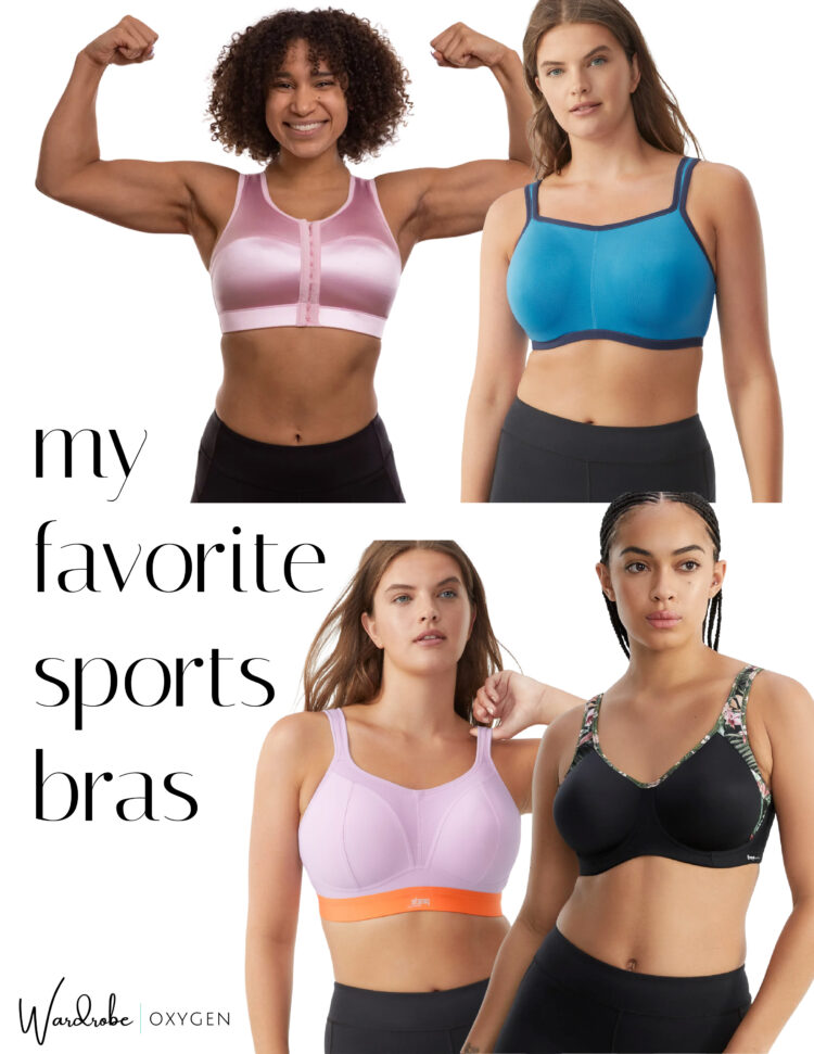 A collage of four sports bras for large busts available at Bare Necessities