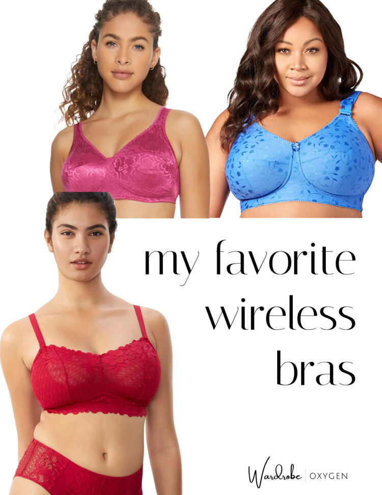 A collage of three wireless bras