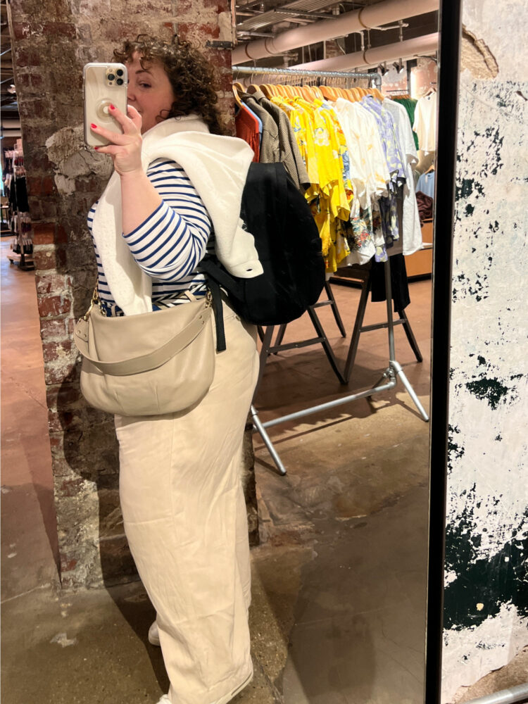 Alison Gary of Wardrobe Oxygen in New York City for an overnight trip, using just the Dagne Dover Dakota Backpack as her luggage