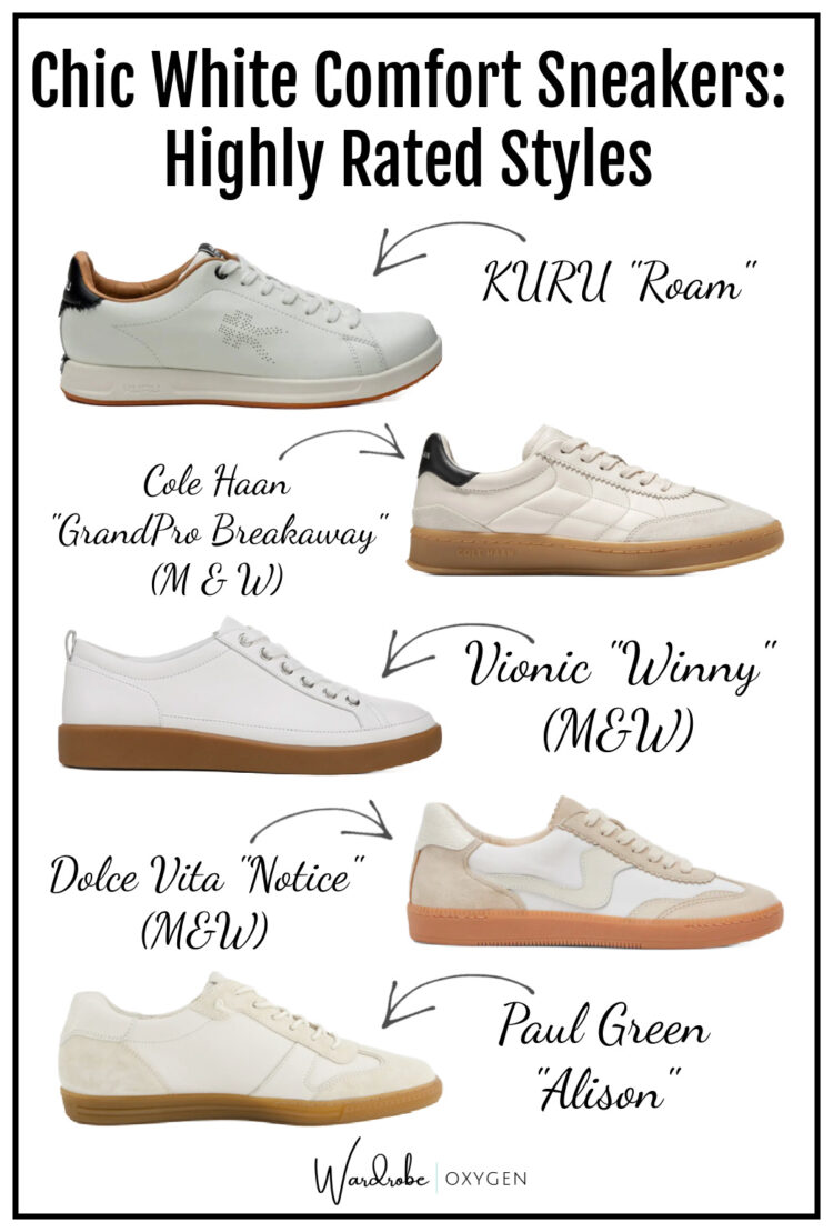 White Wide Width and Comfort Sneakers with gum soles