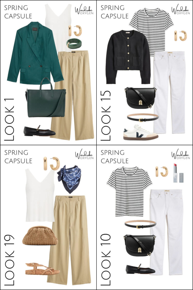 showing the need for two different base layers in a spring capsule wardrobe