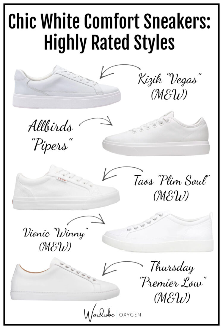 White Wide Width and Comfort Sneakers for women