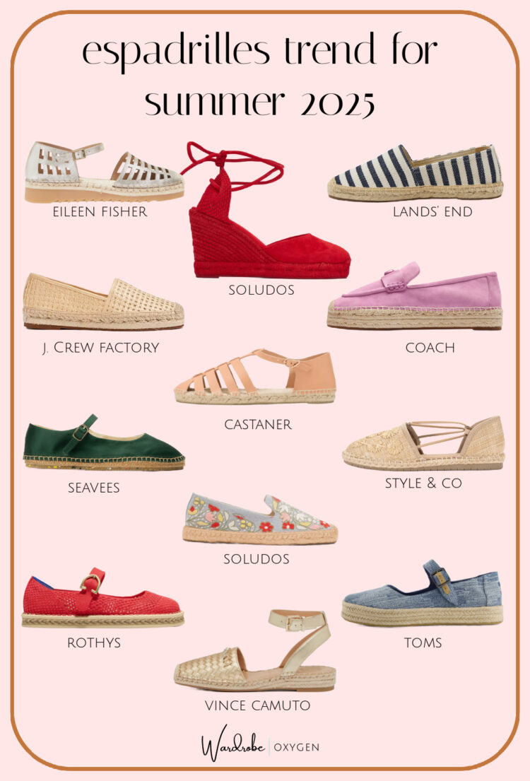 collage of 12 stylish espadrilles for women summer 2025