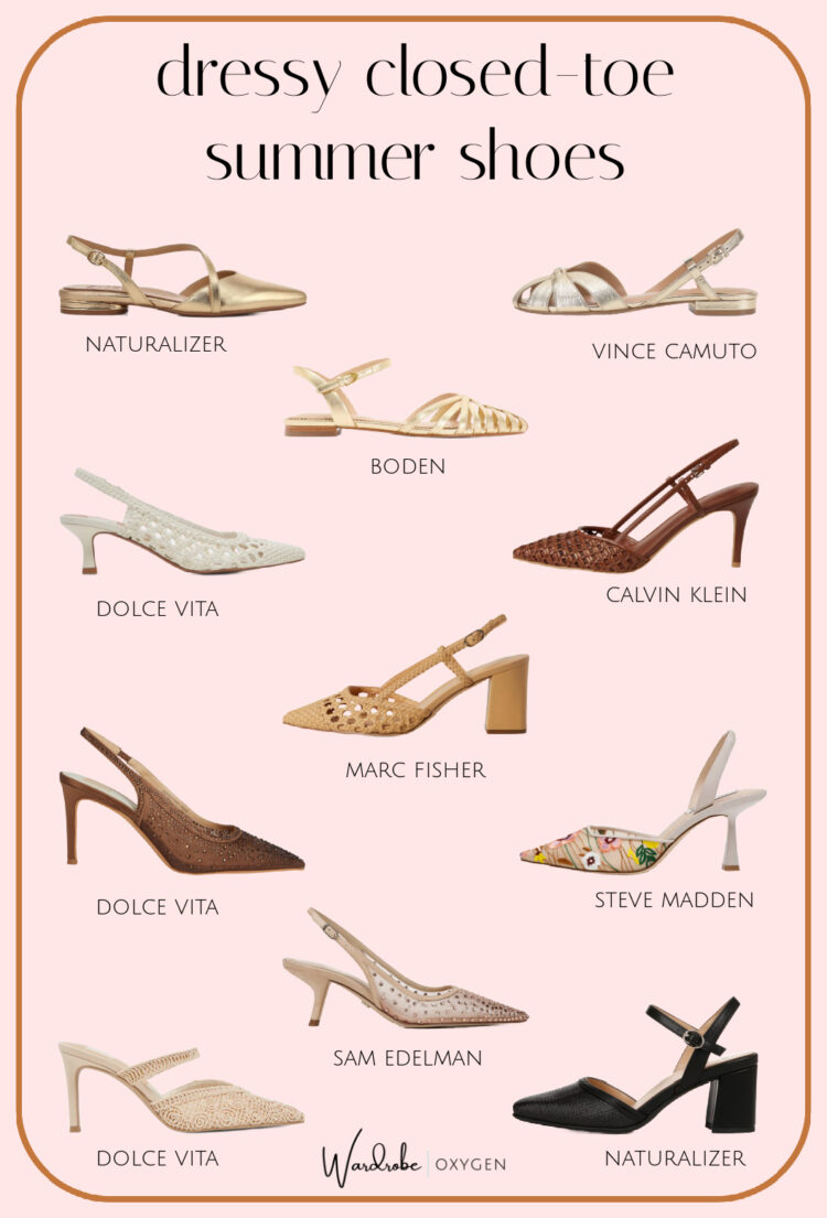 collage of 11 dressy closed toe summer shoes for 2025