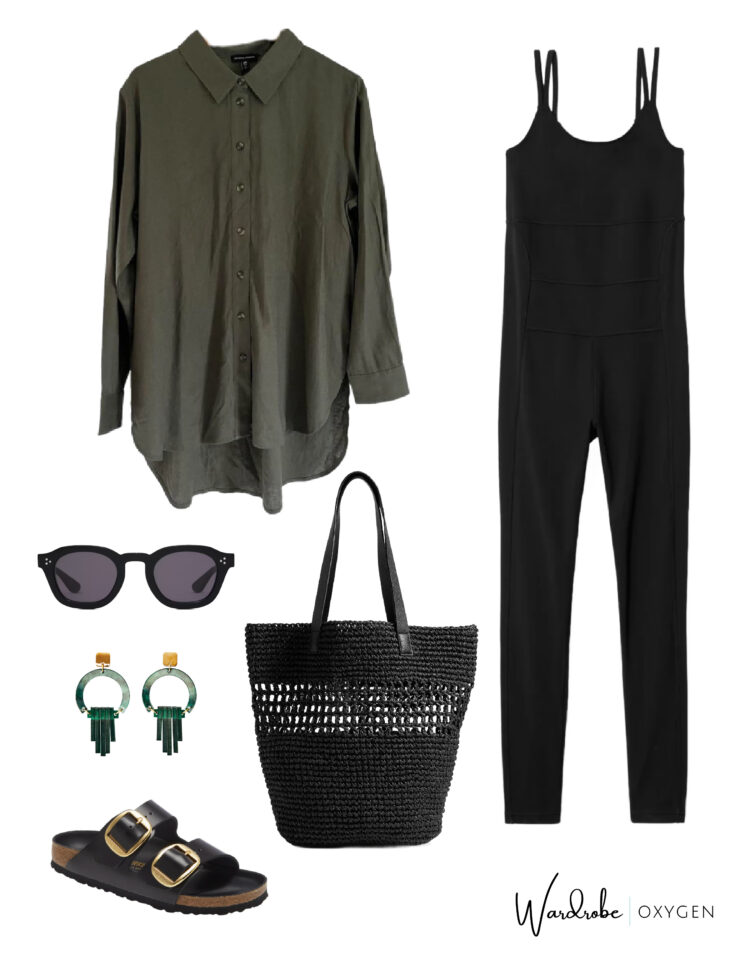 how to style a black bodysuit with linen