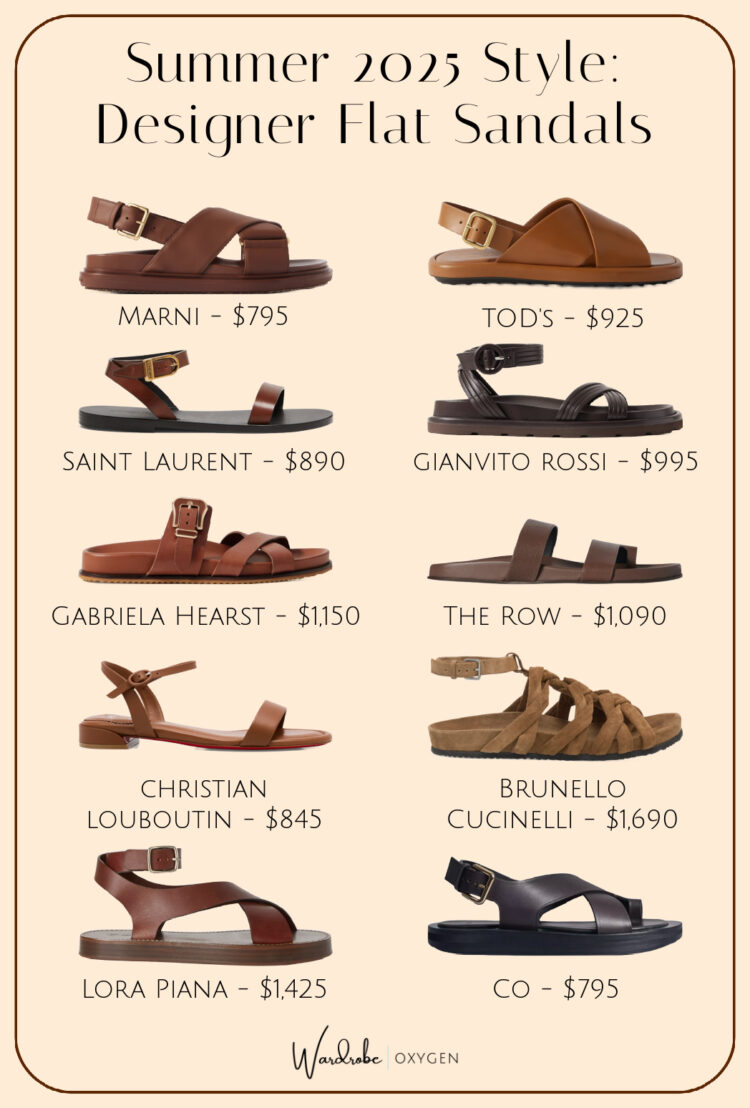 10 pairs of brown leather sandals from high-end designer labels that are for sale in summer 2025