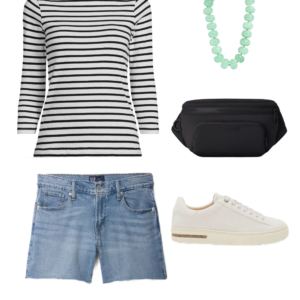 Collage of an outfit from a summer vacation capsule wardrobe
