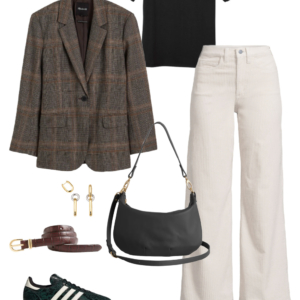 1 Look 1 from the teacher capsule wardrobe for fall featuring cream wide leg corduroy jeans