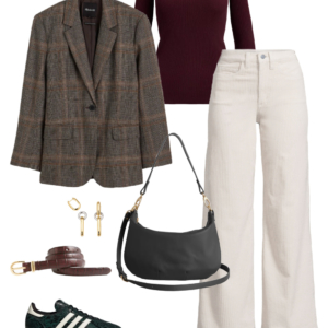 2 Look 2 from the teacher capsule wardrobe for fall featuring cream wide leg corduroy jeans
