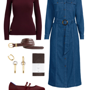 27 Look 27 from the teacher capsule wardrobe for fall featuring a Lands' End denim dress