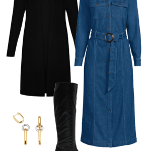 28 Look 28 from the teacher capsule wardrobe for fall featuring a Lands' End denim dress
