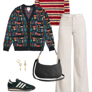 4 Look 4 from the teacher capsule wardrobe for fall featuring cream wide leg corduroy jeans