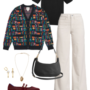 5 Look 5 from the teacher capsule wardrobe for fall featuring cream wide leg corduroy jeans