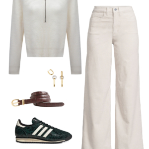 7 Look 7 from the teacher capsule wardrobe for fall featuring cream wide leg corduroy jeans