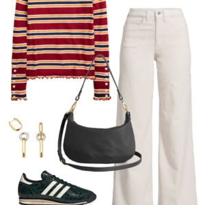 8 Look 8 from the teacher capsule wardrobe for fall featuring cream wide leg corduroy jeans