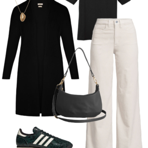 9 Look 9 from the teacher capsule wardrobe for fall featuring cream wide leg corduroy jeans