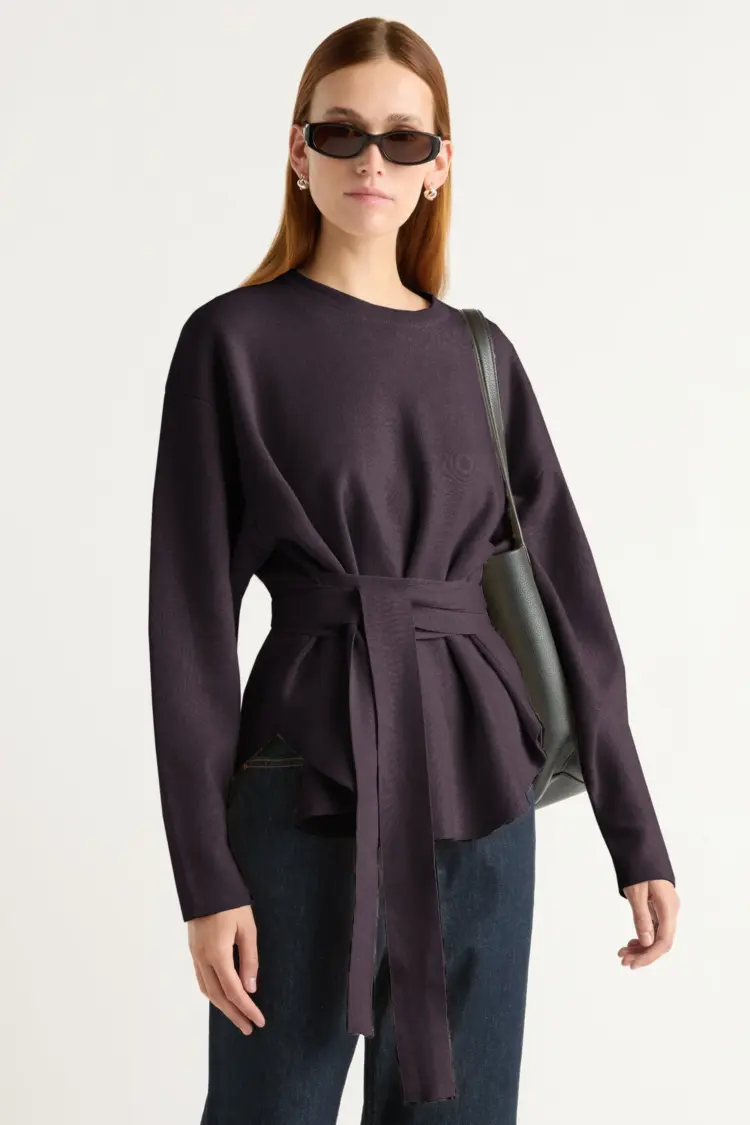 Belted Knit Tops for Work 2 Modern Citizen Nara Tie-Front Knit Sweater