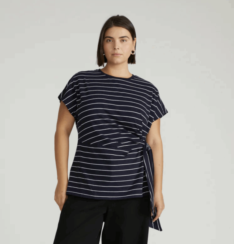 Belted Knit Tops for Work 3 Crescent Stripe Knot Tee from Universal Standard