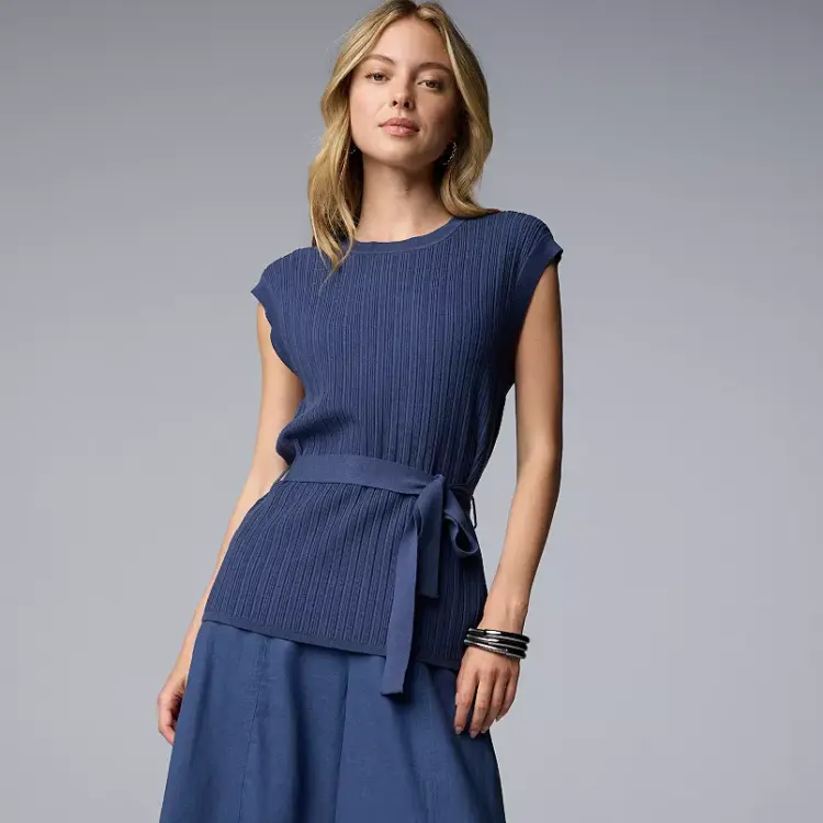 Belted Knit Tops for Work 5 Women's Simply Vera Vera Wang Cap Sleeve Tie Waist Sweater Top