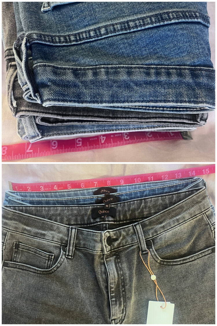 Quince Jeans Review: Honest Thoughts from a 40-Year-Old Midsize Woman 8 showing the discrepancy of size in Quince jeans