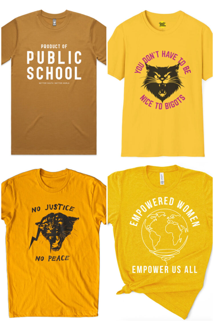 wear yellow Wear Yellow: 4 yellow message tshirts for activism great for october 18 no kings