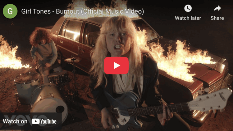 Weekend Reads Screenshot from YouTube of Girl Tones - Burnout (Official Music Video)