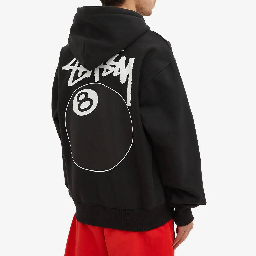 stussy 8 ball zip hoodie black back